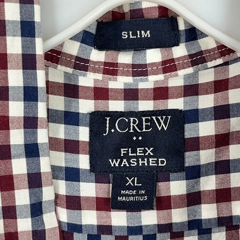 J Crew Shirt Mens XL Plaid‎ Slim Fit Flex Washed Button Up Business Casual